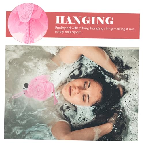 Pink Flamingo Bathing Ball Mesh Pouf Sponge with Hanging String Exfoliating Shower Scrubber for Daily Bathing and Travel 9.84 X 6.29 X 5.11 Inches