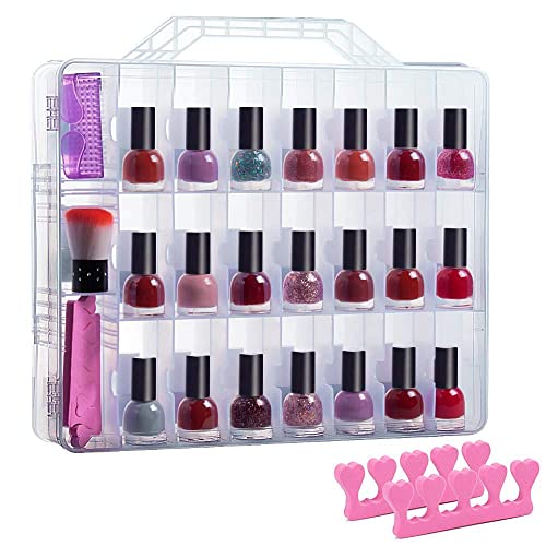 JIASHENG 48 Bottles Universal Clear Gel Nail Polish Organizer Case,Manicure Pedicure Set Stainless Steel Nail Clippers Personal Nail Clipping Tools