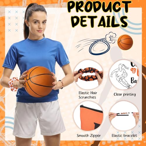 Baderke 60 Pcs Basketball Team Gifts for Women Basketball Party Favors Include Cosmetic Bags Makeup Mirror Hair Scrunchies Detangler Brush Bracelets for Women Players Sports Team Accessories