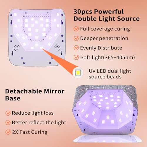 Cordless UV LED Nail Lamp,72W Rechargeable UV Light for Gel Nails with 5 Timer Setting Quick Dry Curing Lamp with Display Auto Sensor for Salon & Home(AB Diamond)