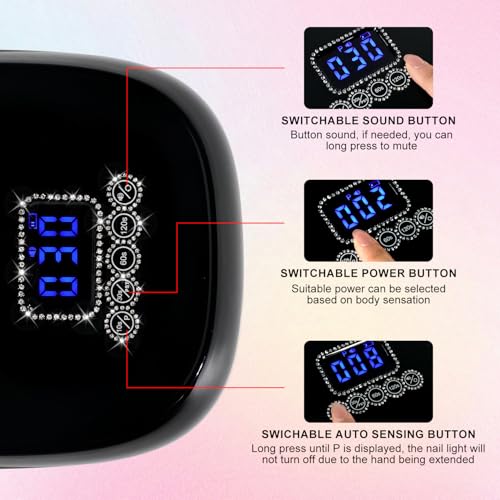 UV Light for Gel Nail, LIMEGIRL Cordless Nail Lamp with 1*Replaceable Lamp Beads, 4 Timer Settings & Touch Screen, Optional Mutes Mode & Power Control - Multifunctional Salon Use (Black)