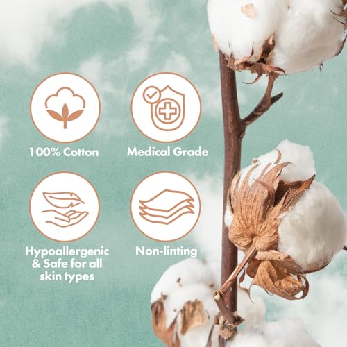 Intrinsics Petite 2x2 Cotton Squares (200 Count) | 4-Ply Cotton Pads for Face & Makeup Removal | Lint-Free Facial Cleansing Pads & Face Pads for Toner | Hypoallergenic and 100% Pure Cotton