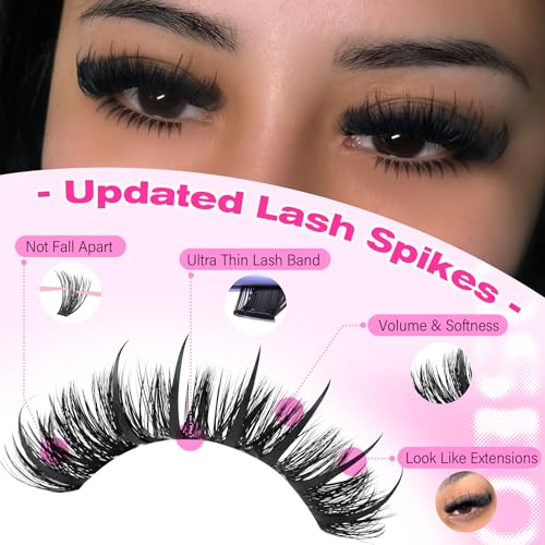 wiwoseo Bottom Lash Clusters with Spikes Lash Clusters Kit Mega Volume Lash Spikes Cluster Eyelash Extensions Kit Fairy Eyelash Clusters Spiky Cluster Lashes Clusters with Clear Lash Bond and Seal