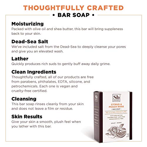 Soapbox Bar Soap, Moisturizing & Exfoliating Bar Soap with Shea Butter & Olive Oil - Citrus & Peach Rose Scented Bath Soap, Natural, Eco-Friendly, Vegan for Hands and Body - Paraben, Gluten & Cruelty Free 5oz. (Pack of 3)