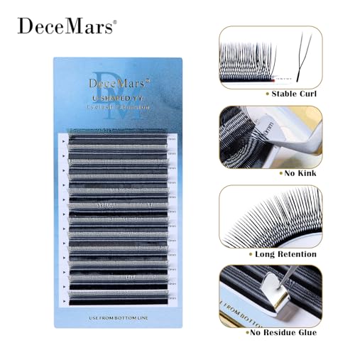 DeceMars U Eyelash Extensions Supplies 0.07mm D Curl 8-14mm Mixed Tray Easy Fans 2D UU Eye Lashes 1400 Pcs Y Shaped Premade Soft Russian Volume Eyelashes Matte Black 12 Rows (UU-0.07-D-8-14mm Mix)