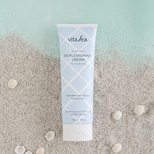 VitaSea After Sun Replenishing Cream for Face and Body, Refresh, Hydrate & Soothe Heat Exposed Skin, Fast-Absorbing Vegan After Sun Care, Formulated with Sea Kelp, Vitamin E & C, 4 Fl Oz