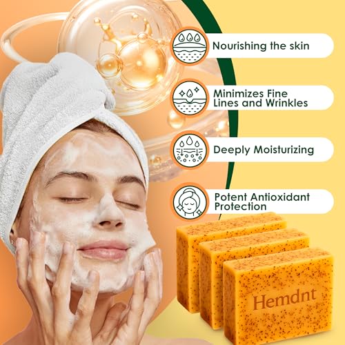 Lemon Turmeric & Kojic Soap, 3PCS Natural Handmade Soap | Infused with Hyaluronic Acid, Vitamin E, Shea Butter | Gently Exfoliates for Smooth, Deep Cleansing for Face and Body (3)