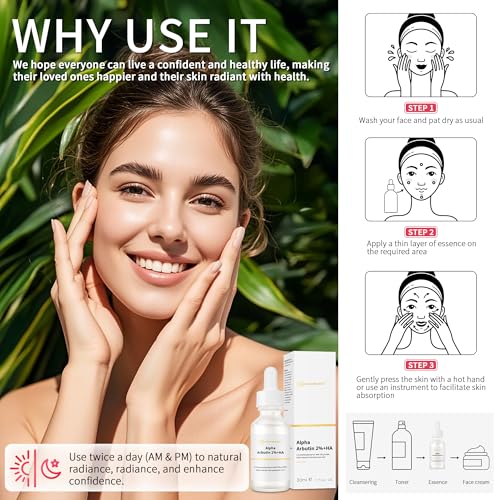 Alpha Arbutin 2% Serum for Dark Spots, Acne Scars, Pore Minimizer, Hydration & Removing Pigmentation - Hyaluronic Acid Serum, 2 Pcs 60 ML- 2 Fl Oz