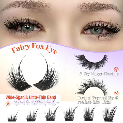 Fairy Lash Clusters Cat Eye Cluster Eyelash Extensions Natural Eyelash Clusters Spiky Manga Wispy Cluster Lashes Fox Eye 8-20mm DIY Individual Lash Extension 144Pcs by YDAGKH