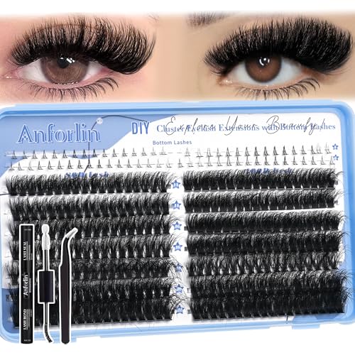 Lash Clusters Kit 316pcs Lash Extension Kit 80D+100D Lash Clusters with Bottom Lashes 14-22mm Thick Volume Individual Lashes DIY Lash Extension Kit by Anforlin
