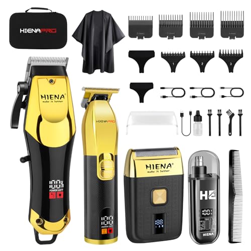 HIENA PRO Professional Hair Clipper Set, Cordless Barber Kit and Hair Cutting Set, Electric Foil Shavers and Beard Trimmers, Rechargeable Ear, Nose Hair Trimmer Set & Facial Grooming Tool