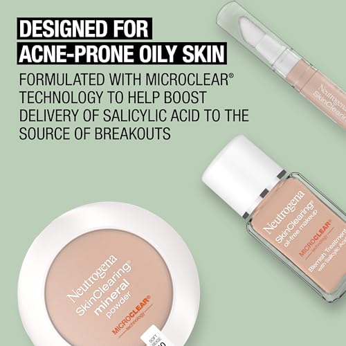 Neutrogena SkinClearing Pressed Mineral Powder Compact for Acne Prone Skin, Oil Absorbing Acne Makeup with Salicylic Acid helps to Cover, Treat & Prevent Breakouts, Buff 30,.38 oz