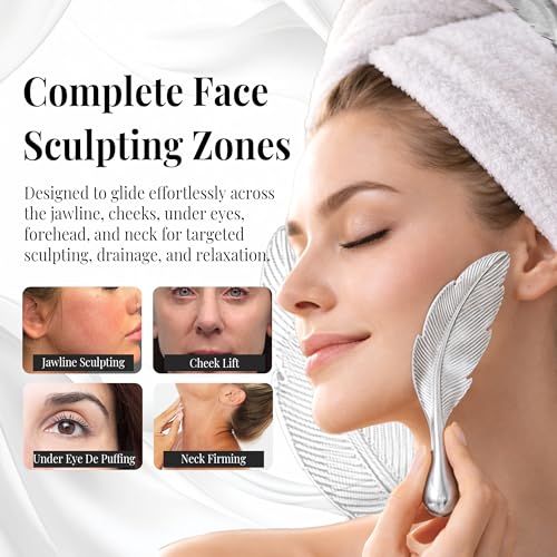 304 Stainless Steel Gua Sha Tool ? Exfoliating Feather Design Facial Sculpting & Lymphatic Drainage Tool | Cooling, 75g Weighted | Gift Ready