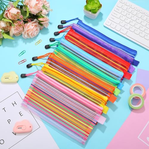 Leelosp 80 Pcs Mesh Zipper Pouch Bulk Pencil Storage Pouch Mesh Cosmetics Bag Toiletry Makeup Bags Employee Appreciation Gift for Office Travel Organization(Elegant Color,9 x 4.7 Inch)
