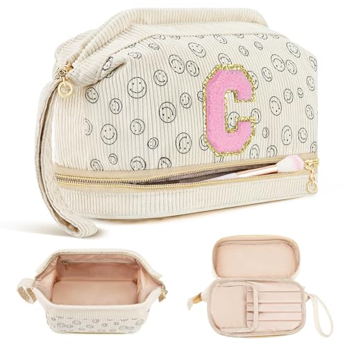 Birthday Gifts for Girls, Personalized Initial Make up Bag 18th Birthday Gifts for Girls Women, Travel Make up Bag Cosmetic Bag Preppy Stuff Bag for Her Mom Girlfriend Wife Teacher - C