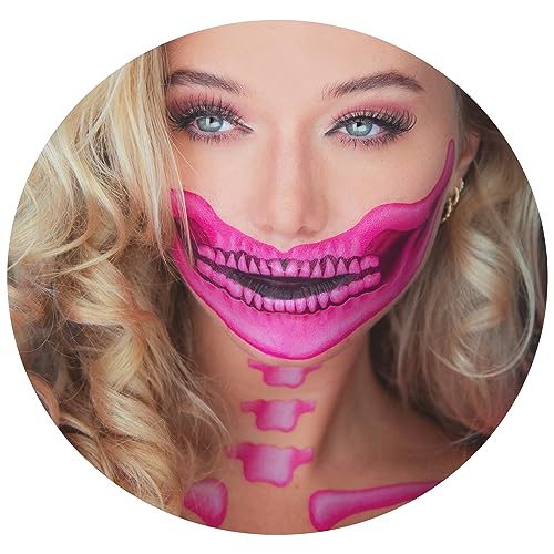 2 x Fantastic Plastic pink Skull Face, Temporary Tattoo, Halloween Costume for Women and Men, Adult