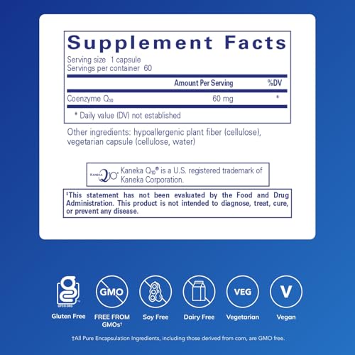 Pure Encapsulations CoQ10 60 mg | Coenzyme Q10 Supplement for Energy, Antioxidants, Brain and Cellular Health, Cognition, and Cardiovascular Support* | 60 Capsules