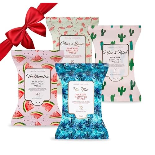 Beauty Concepts Facial Wipe Set - Packs of Face Wipes, Makeup Removing Wipes, Mint, Lemon Citrus, Watermelon, and Tea Tree