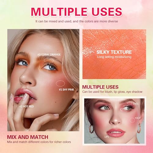 Multi-Use Makeup Blush Stick,Beauty Solid Moisturizer Stick,Waterproof Natural Nude Makeup,Tinted Solid Moisturizer Stick for Eyes Lips Cheek(2#Hot Red)