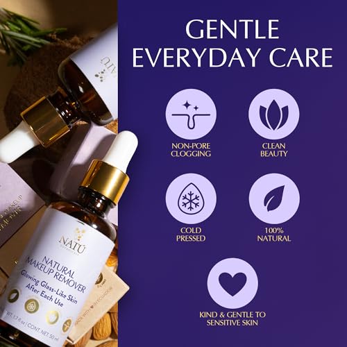NAT? BOTANICALS Natural Makeup Remover Oil ? Non-Greasy Gentle Cleanser, Lip & Eye Makeup Remover - Nourishing & Hydrating Cleansing Oil for Face Leaving Skin Soft & Radiant - Clean & Natural