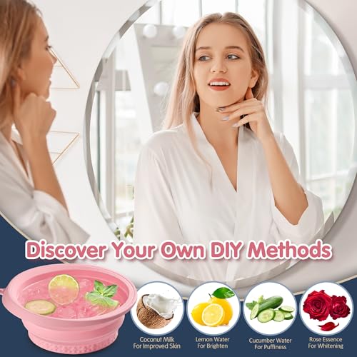 Silicone Face Ice Bath Bowl bowl with Built-In Icetray,Silicone and Foldable Face Tub,Ice Bath Water Chiller,Skin Tightening and Acne Relief for Home & Travel (Pink)