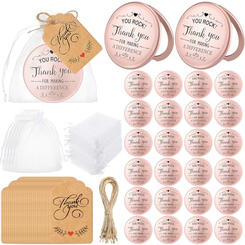 Soaoo 24 Set Inspirational Compact Mirrors Bulk Employee Appreciation Gifts for Women You Rock Thank You Gift Double Sided Small Pocket Mirrors Women Day Gifts for Employee Coworker Dentist Teacher