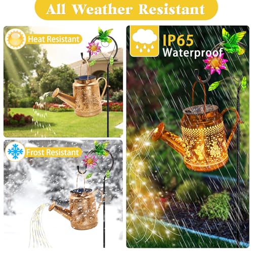 Solar Lanterns Outdoor Waterproof, Hummingbird Watering Can Garden Decor, Hanging Solar Path Lights Yard Art, Outside Patio Decoration Gardening Christmas Gift for Mom Grandma Women with Shepherd Hook