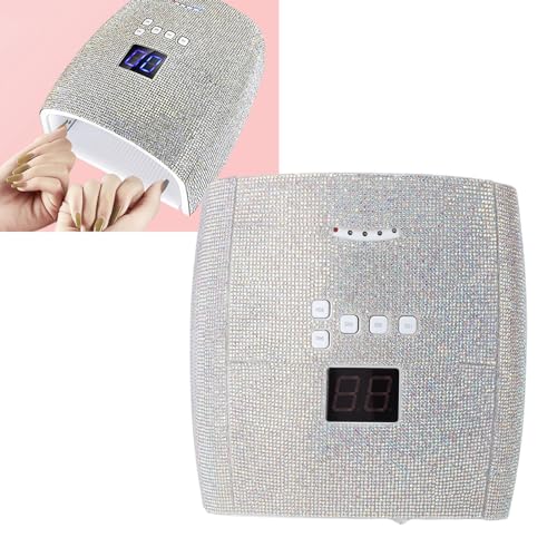 66W Nail Lamp with Rhinestones, Rechargeable Nail Lamp for Gel Nails, 15600mAh 33pcs Lamp Chips 4 Timer Setting Removable Bottom Tray Led Nail Light (US Plug)