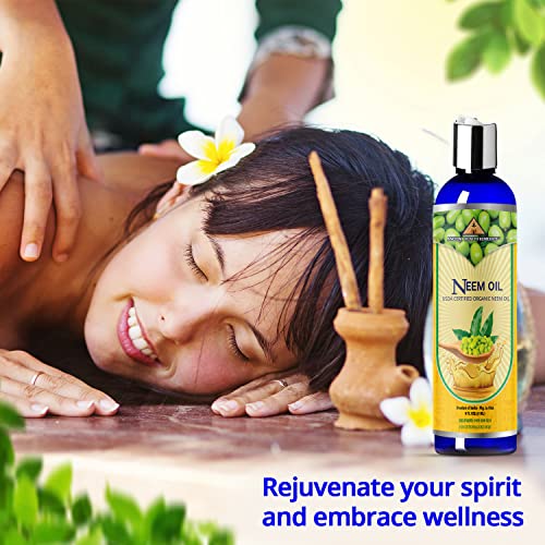 Ancient Health Remedies Cold-Pressed Unrefined USDA Certified Organic Neem Oil Pure & All Natural-Excellent Bulk Carrier Oil For Anti-aging, Healthy Hair & Skin (INDIA) (8 oz)