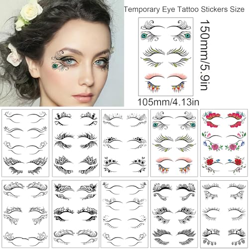 Eye shadow Tattoo Sticker, 60pcs Temporary Eye Tattoo Makeup Transfer Stickers Eyeliner Eyeshadow Sticker (Black)