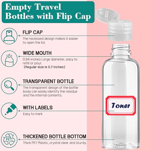 50 Pack Empty 3.4 oz Travel Bottles Tsa Approved Leakproof Plastic Squeezable Small Bottles for Toiletries Liquids Travel Essentials with Black Flip Cap