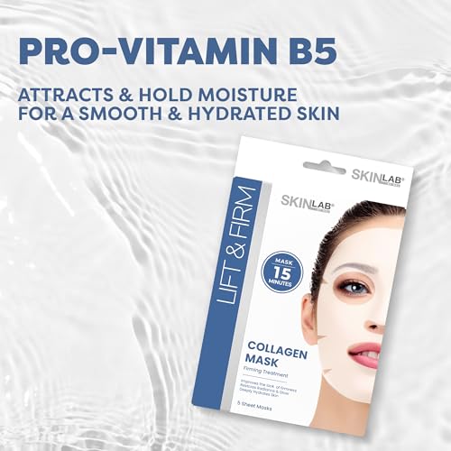 SKIN LAB Collagen Sheet Mask for Women ? Hydrating Skincare ? Firming, Moisturizing, Anti-Aging Facial Treatment Set ? Overnight Collagen Masks, 5 Count