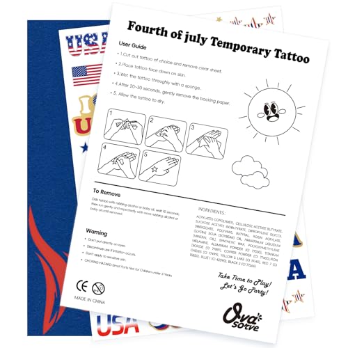 Fourth of July Tattoos for Kids, 66 Giltter Styles USA Tattoos Red White and Blue Party Supplies, 4th of July Decorations, USA Flag, Memorial Day