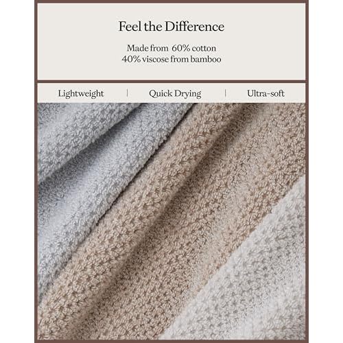 Cozy Earth Nantucket 60% Cotton 40% Viscose from Bamboo Washcloth - 600 GSM Plush & Fast-Drying with Rice Weave Pattern - 4 Pack 20" x 20" Luxury Washcloth - Sand