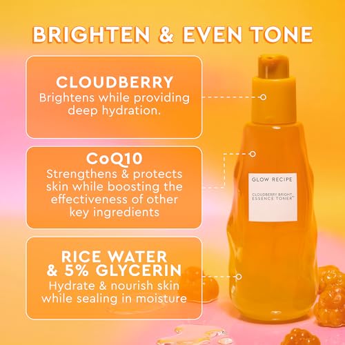 Glow Recipe Cloudberry Brightening Essence Toner (75 ml) - CoQ10 Face Toner to Strengthen Skin Barrier + Niacinamide Dew Drops Facial Serum & Illuminating Makeup Primer for Glowing Skin (15 ml)