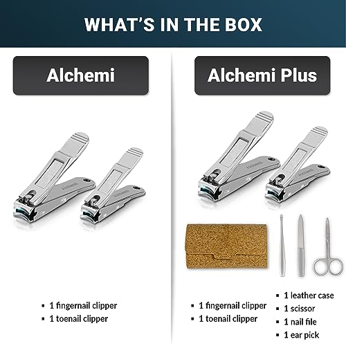 Alchemi Plus Nail Clippers with Catcher, 3D Curved Bladed Fingernail & Toenail Clippers Manicure Kit, Pedicure Kit for Women, Complete Personal Nail Care Kit for Travel Essentials
