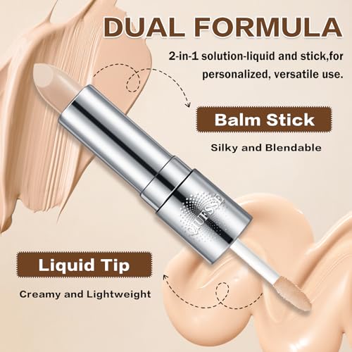 Under Eye Concealer Stick,Full Coverage Concealer for Older Women,Teenagers,Middle-aged,Dual formula (liquid tip & balm stick),Long-lasting Wear,Tattoo Cover Up Makeup£¨01 Natural£©