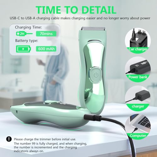 Body Hair Trimmer Shavers for Men, Groin Hair Trimmer with Ceramic Blade, Wet & Dry Use Eelectric Shaver, Waterproof Manscaper with LED Light mnfor Pubic Area, Chest, Legs & Bikini