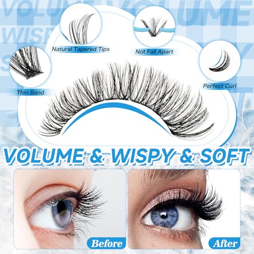 Lash Extension Kit 280Pcs Lash Clusters 40D+50D Eyelash Clusters Kit Individual Lashes With Lash Bond and Seal Tweezers For DIY Lashes (40D+50D,9-16mm)