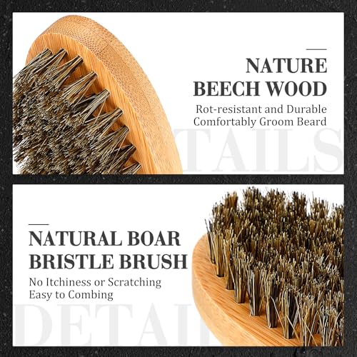 Maitys 10 Sets Beard Brush and Comb Set Bulk Boar Bristle Beard Brush Comb Scissors Kit Gifts for Men Father Colleague Employee Appreciation(Oval)