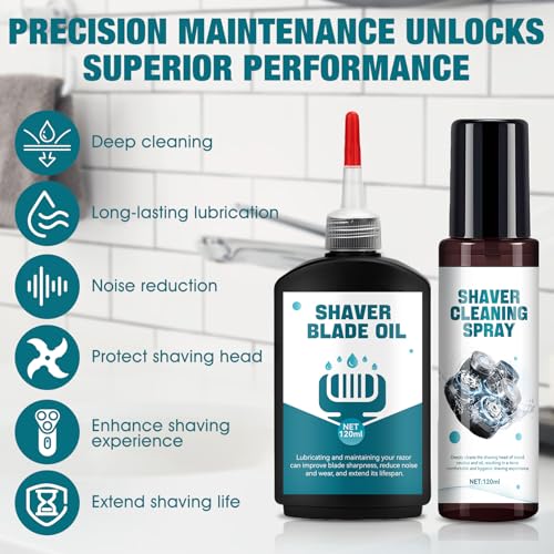 Shaver Cleaning Solution, Electric Shaver Oil, Shaver Cleaner with Brush, Deeply cleans and Lubricates, Extend the Lifespan of Your Shaver, for Clippers, Trimmers, and Beauty Devices