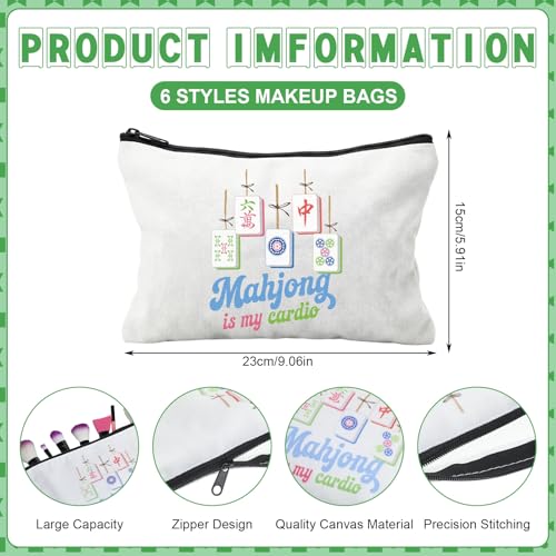 Tallew 12 Pcs Mahjong Canvas Tote Bags Bulk and Makeup Pouches Gifts Set for Women Grocery Bags with Handles Zippered Cosmetic Pouch for Mahjong Lover Player Friend Mom Grandma Lucky Birthday Gift