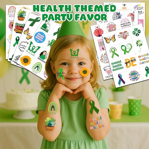 96 PCS Health Inspirational Pre-Cut Temporary Tattoos for Kids Theme Birthday Party Decorations Supplies Favors Decor, Cute Motivational Stickers Tattoo Gifts for Women Men Boys Girls Prizes