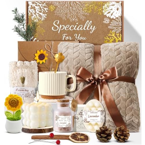 Coralogo Spa Gift Baskets for Women - Get Well Soon, Self Care, Relaxing Sunflower Gift Basket, 11pcs Spa Sets for Women, Luxury Gifts for Her Birthday Valentines Day Mothers Day