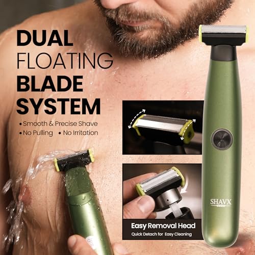 Electric Body Hair Trimmer & Beard Shaver for Mens ? Skin-Safe Dual Blade Groomer for Sensitive Areas, Chest, Legs, Pubic & Groin Hair ? Wet/Dry Waterproof, Rechargeable, with 3 Guide Combs.