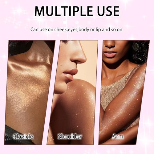 Sponge Air Cushion Puff High Gloss Glitter Powder, Facial Powder Blusher Brightening Pearl, Suitable for Hair, Clavicle, Face, Body Glitter Contour Patting