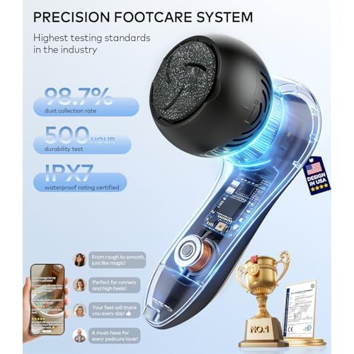 Rechargeable Electric Callus Remover for Feet with Vacuum, Pumice Stone Foot File for 100% Full Foot Care Coverage, 2-Speed & 3 Grinding Heads, Ideal Gift for Dead, Hard Cracked Dry Skin, Black