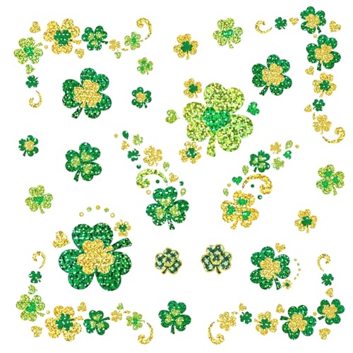 88pcs St Patricks Day Temporary Tattoos Glitter Shamrock Face Tattoos Clover Body Stickers for Irish Party Favors Parades Accessories Saint Patricks Day Decorations(face88)