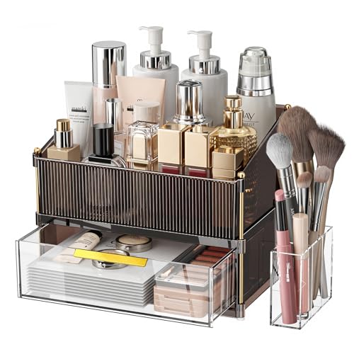 Modular Makeup Organizer, Clear Acrylic Cosmetic Storage Box with Drawer, Vanity Countertop Organizer for Makeup, Skincare and Beauty Accessories ? Multiple Styles