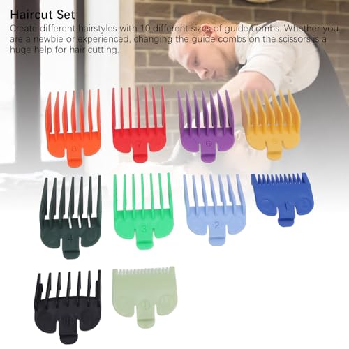 Hair Clipper Guards Set, 10 Sizes Clipper Combs Guides from 1/16 to 1 Inch, Professional Colorful Coded Trimmer Guards ABS Hair Cutting Tools Compatible with Most Clippers